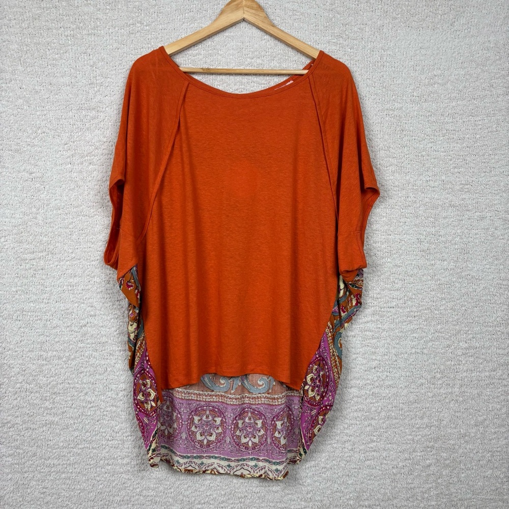 Umgee Top Womens L Burnt‎ Orange Paisley Linen Cotton Oversized Boho Festival